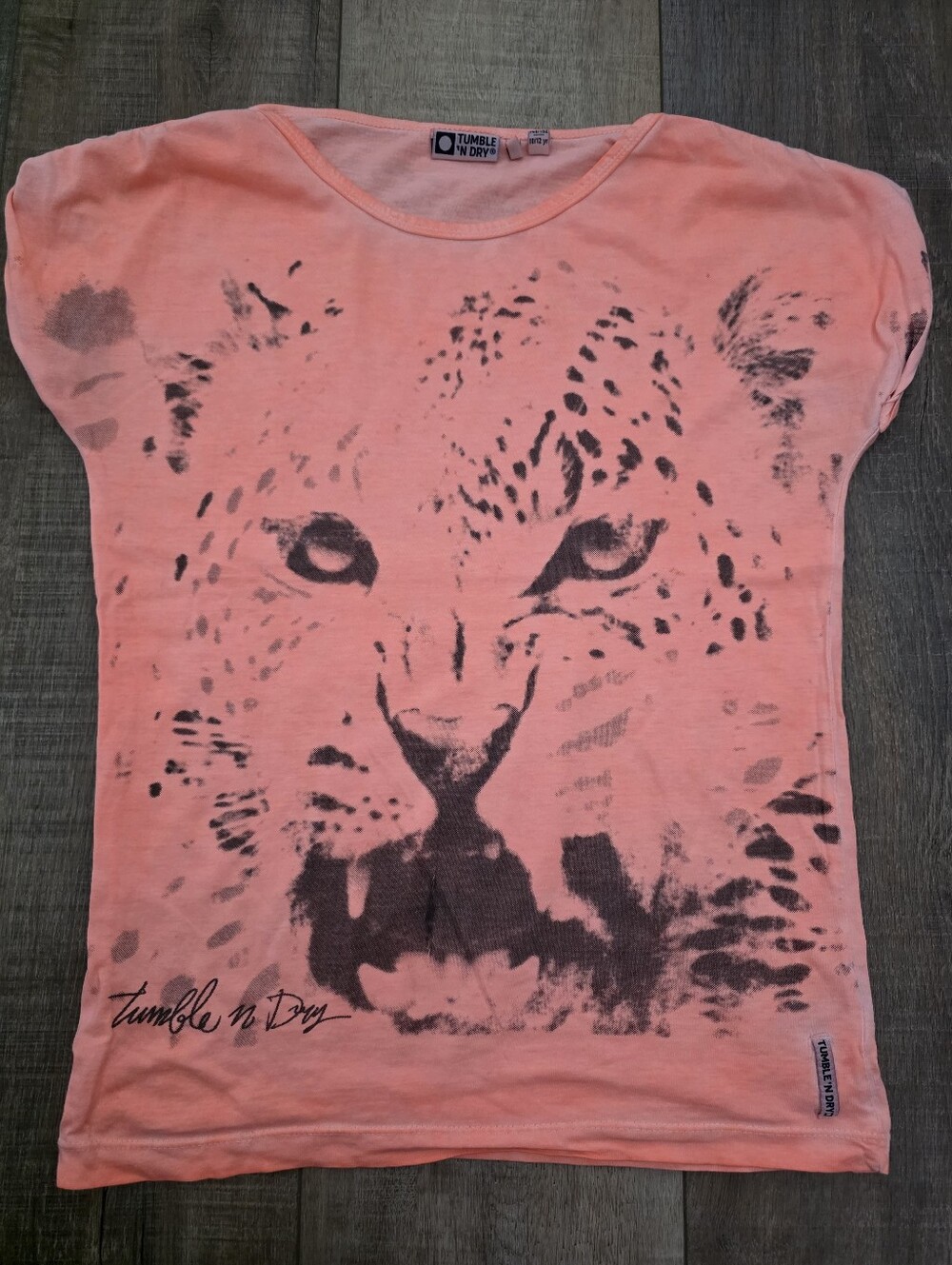 Tumble 'N Dry Girls' Orange Leopard Print Short Sleeve Tshirt - Size 10/12